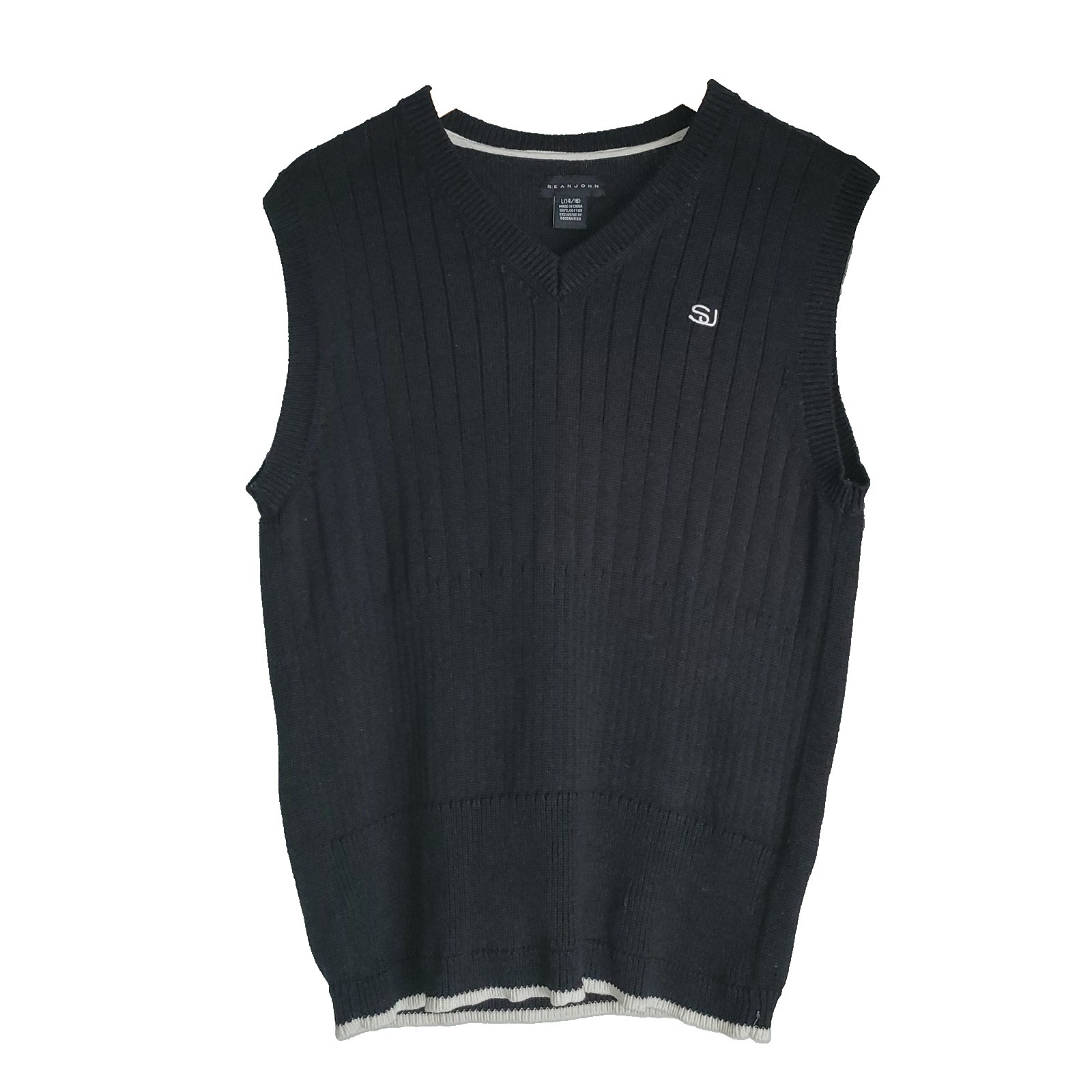 Vintage Y2k Sean John Men's Black Sweater Vest Sz L Hip Hop Streetwear Knit Top